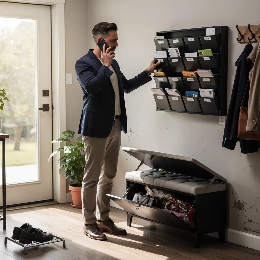 Sypialnia w minimalistycznym stylu z przestronnymi schowkami i przytulnym oświetleniem.